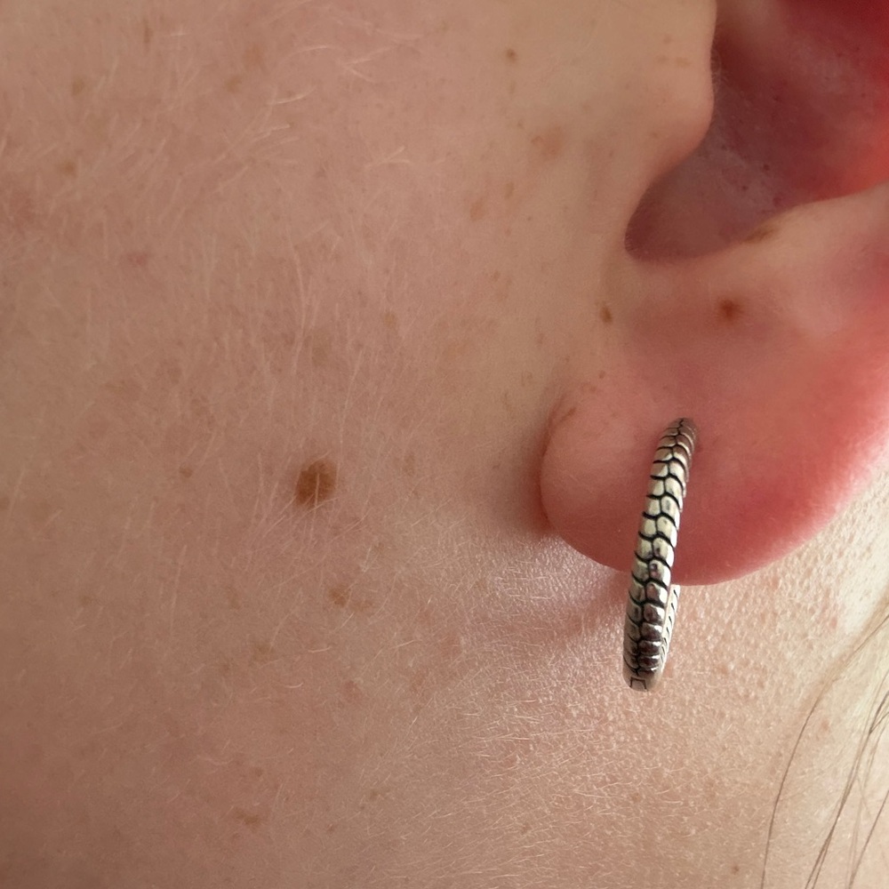 Pandora Textured Silver Hoop Earrings